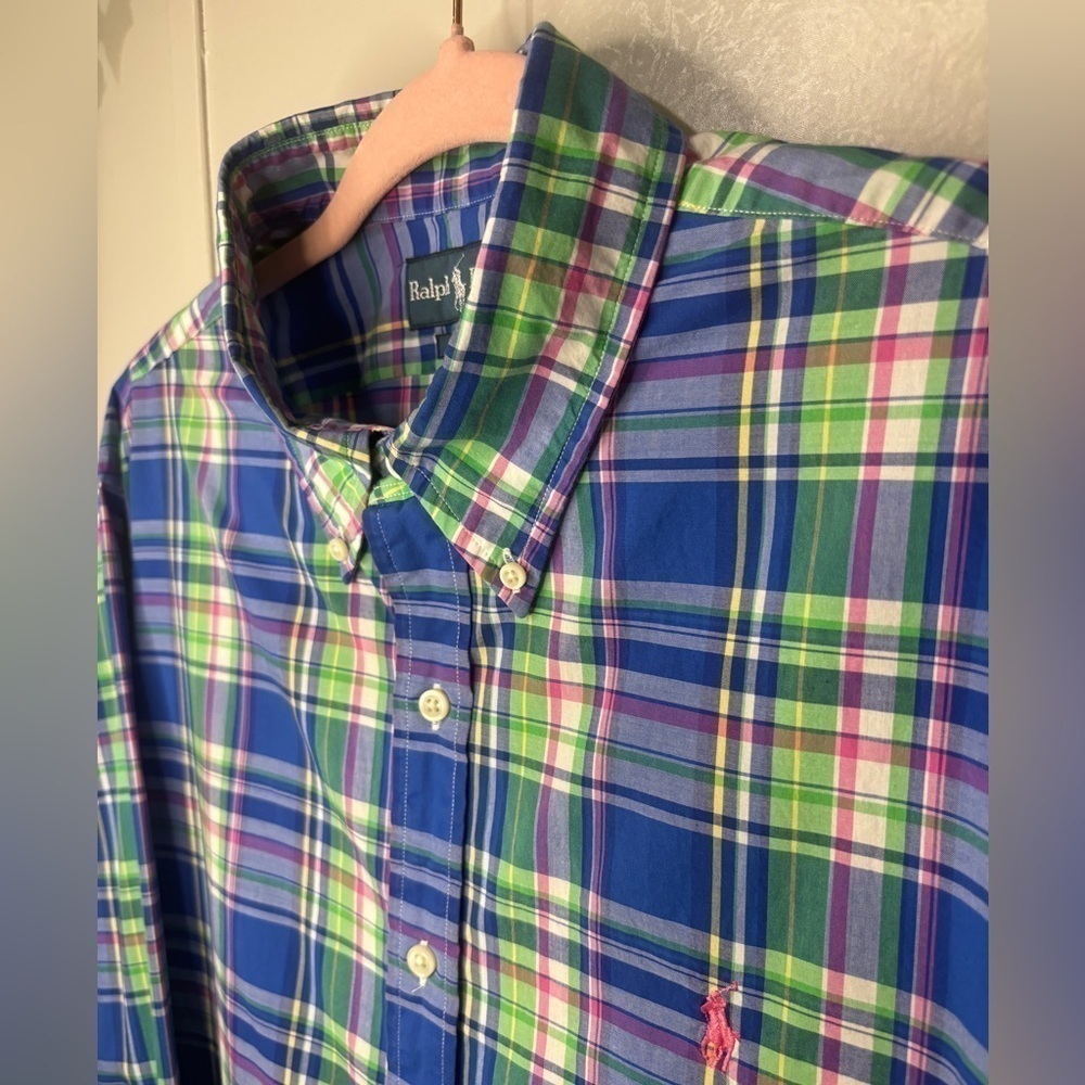 RALPH LAUREN MENS PLAID PINK PONY BUTTON DOWN SLIM FIT COTTON CLASSIC - Picture 4 of 5